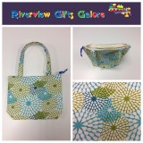 Medium Tote Bag with Zip- Blue Green Pattern